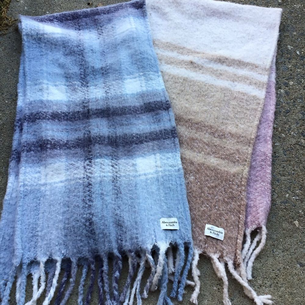 Abercrombie & Fitch Plaid Fringe Scarves — Blue, Beige & Blush